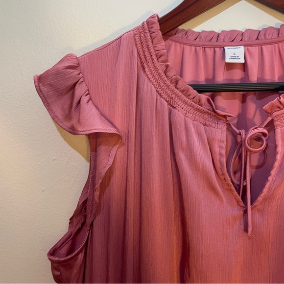 🔥 Old Navy | Mauve Waist-Defined Crinkle-Chiffon Ruffle-Sleeve Dress Large - Picture 3 of 9